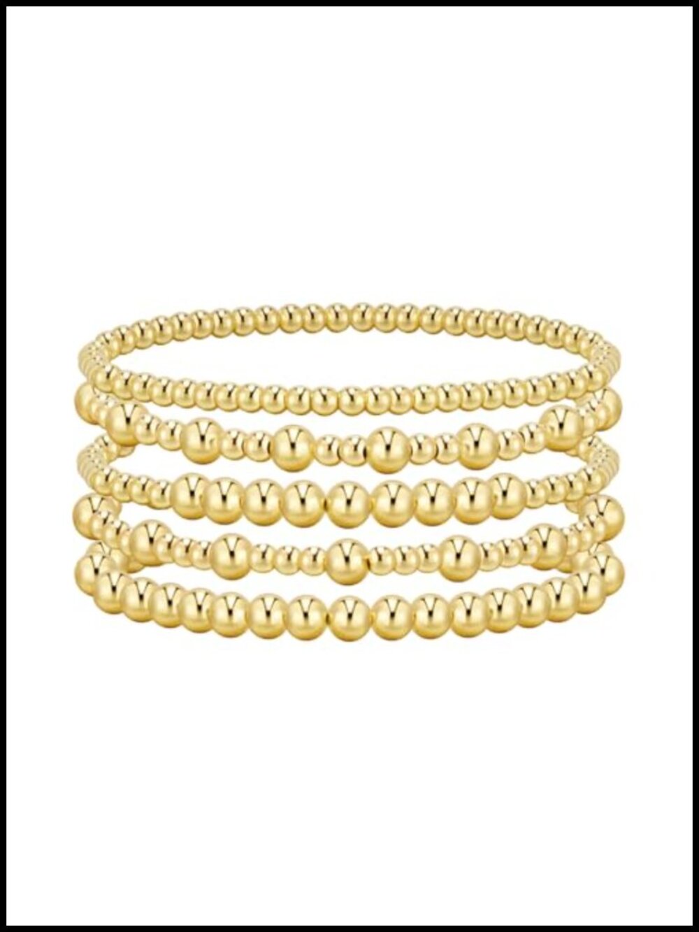 14K Gold Plated Beaded Bracelet Set Stackable Stretch Bracelets for Women 5PCS